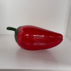 Red Pepper Dish with Lid and Spoon - Salsa Bowl - Dip Dish - Anthro Party -